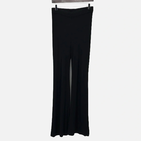 Staud Statement Pants High Rise Ribbed Viscose Flared Leg in Black - Size Medium - Picture 1 of 7